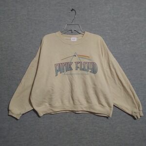 Pink Floyd Women Sweater Small‎ Cream Cropped Logo Triangle Rainbow Oversized